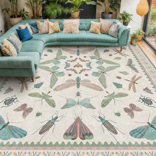 7x9 Green Butterfly Rugs for Kids Bedroom (63 Sq Ft)