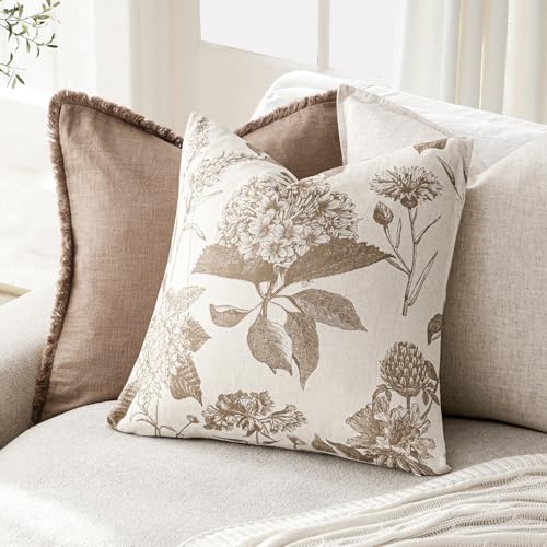 Set of 2 Linen Floral Throw Pillow Covers Vintage Accent Print Decorative Cushion Covers Farmhouse Boho Home Decor for Sofa Chair Couch Bedroom Living Room (2 Count)