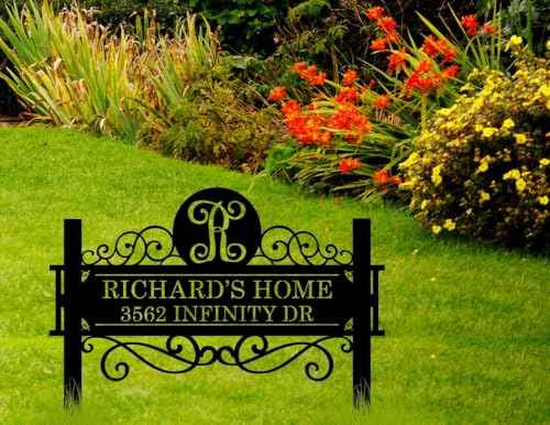 Custom Metal Split Letter Family Name Sign with Stake