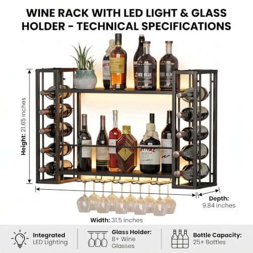 31.5" Wine Rack Wall Mounted with LED Lights