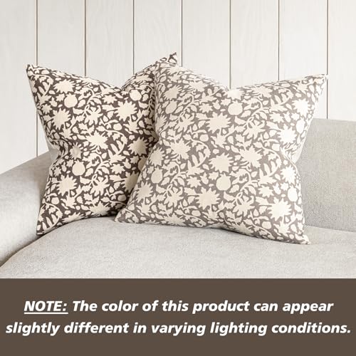 Set of 2 Decorative Neutral Floral Throw Pillow Covers Accent Farmhouse Cushion Covers Boho Vintage Pillowcase for Couch Sofa Bedroom Living Room Home Decor (2 Count)