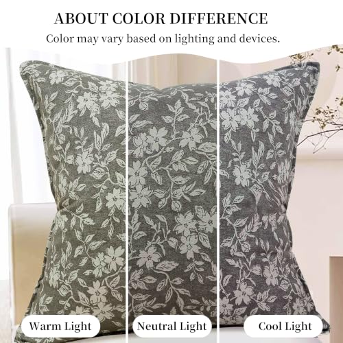 Gray Floral Euro Pillow Covers 26x26 Pack of 2 Vintage Farmhouse Jacquard Decorative Throw Pillow Covers for Living Room Couch Bed Home Decor (2 Count)