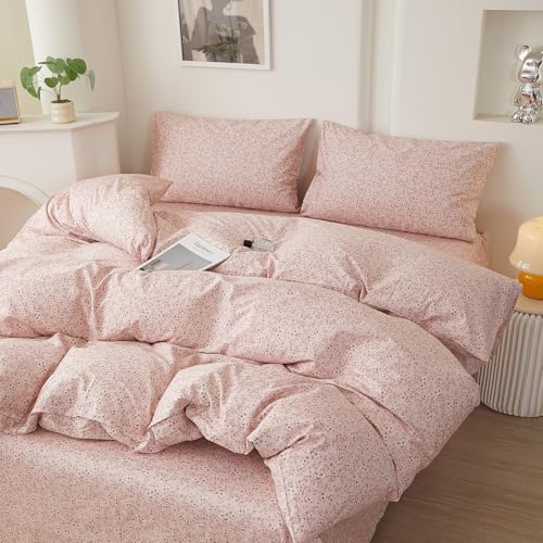 Pink Floral Comforter Set Aesthetic Cottagecore Flowers Bedding Set