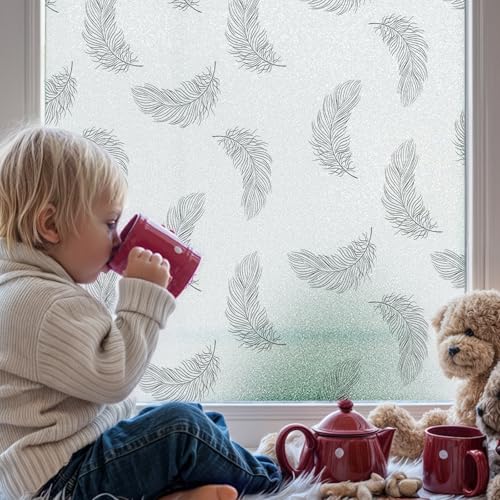 Boho Window Privacy Film Feather Pattern Static Cling Anti