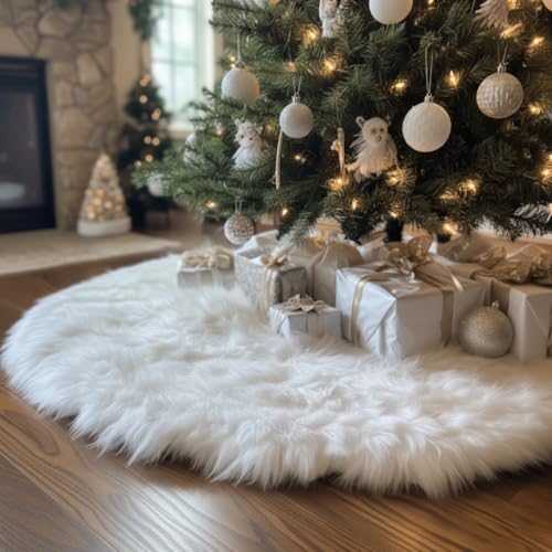 24 Inch White Faux Fur Christmas Tree Skirt