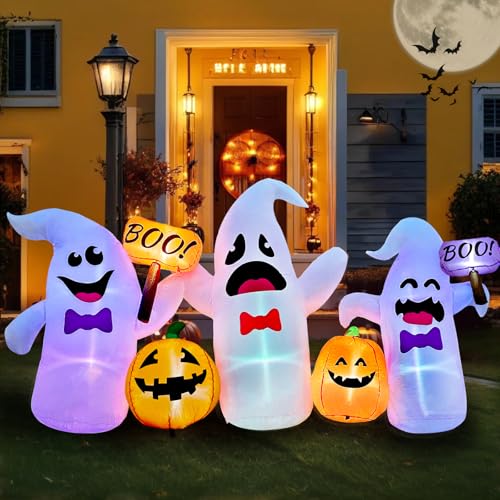 8FT Long Halloween Inflatable Ghosts and Pumpkins (Orange White)