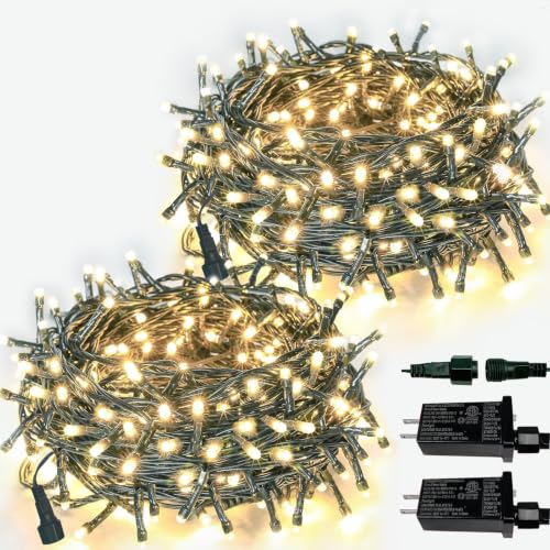 2 Pack Extendable Christmas String Lights Indoor Outdoor 200 LED Warm White