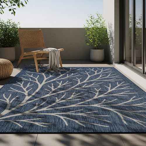 Washable Indoor Outdoor Rug 8x10 Modern Area Rugs Branch Pattern Non Shedding Waterproof Easy Clean Patio Deck Porch Living Room Bedroom Garden RV (80 Sq Ft)
