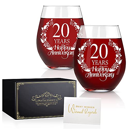 20 Years Happy Anniversary Wine Glass Set of 2 (2 Count)