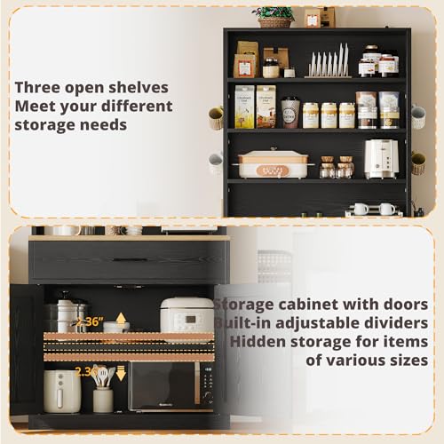 Bakers Rack Microwave Stand with Customizable Pegboard and Storage