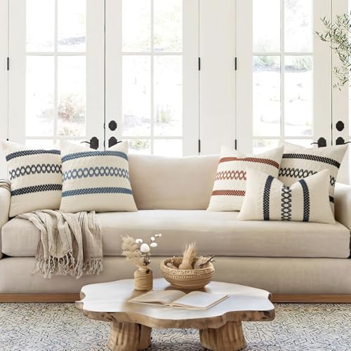 Set of 2 Coastal Blue Boho Decorative Pillow Covers 18x18 Inch (2 Count)