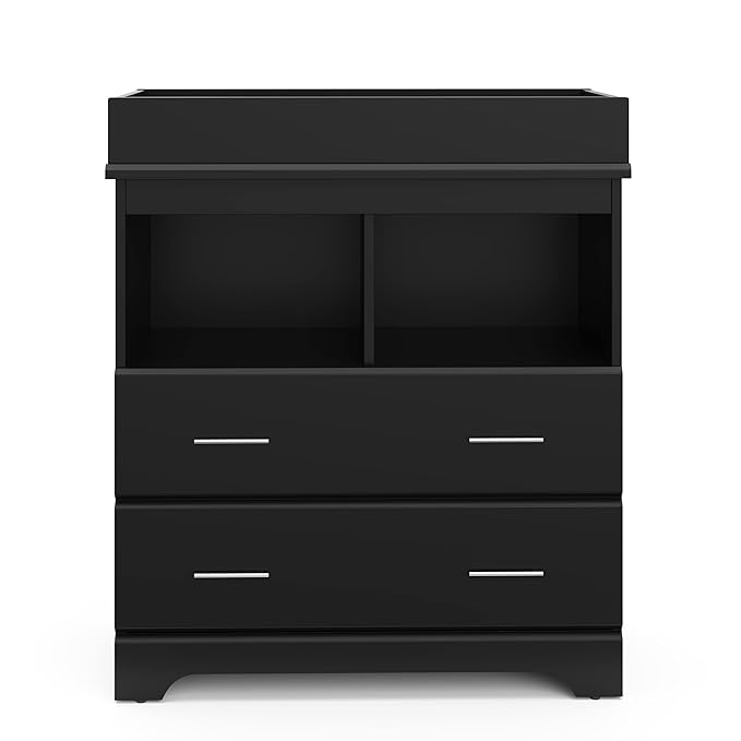 Storkcraft Brookside 2 Drawer Changing Table Dresser (Black) – GREENGUARD Gold Certified Baby Dresser with Changing Table Top, Baby Changing Table Dresser, Includes Interlocking Drawer System