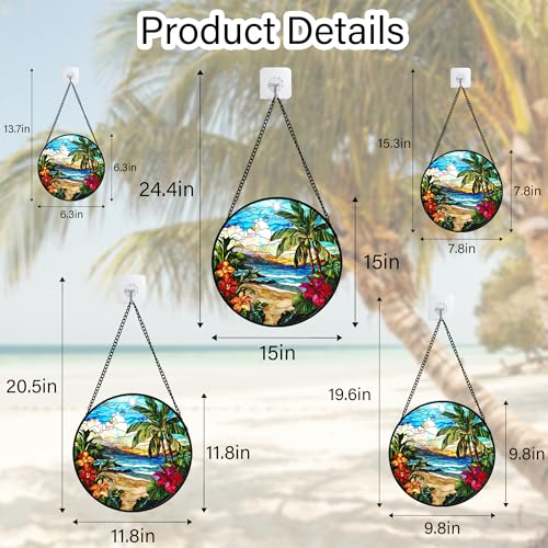 Tropical Hibiscus Beach Stained Glass Window Hanging Suncatcher Gifts 12"