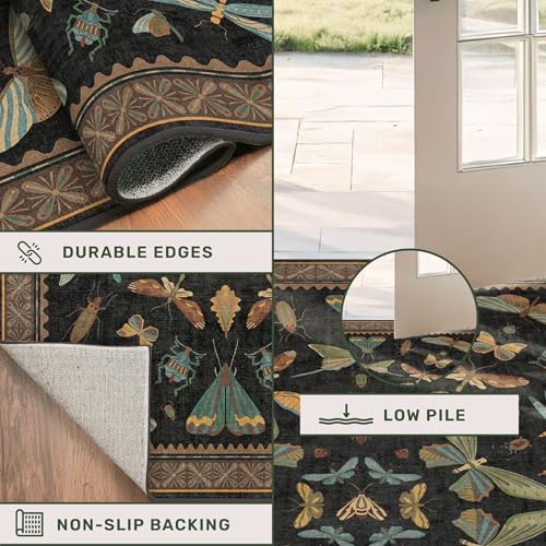 Vintage Insect 2x8 Black Entryway Runner Rug (16 Sq Ft)