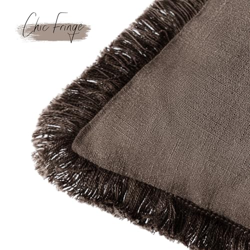 Decorative Linen Fringe Throw Pillow Covers 24×24 Reddish Brown (2 Count)
