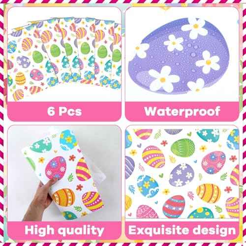 Easter Eggs Plastic Placemats Set of 6 Happy Easter Table mats 17×13×0.04in (6 Count)