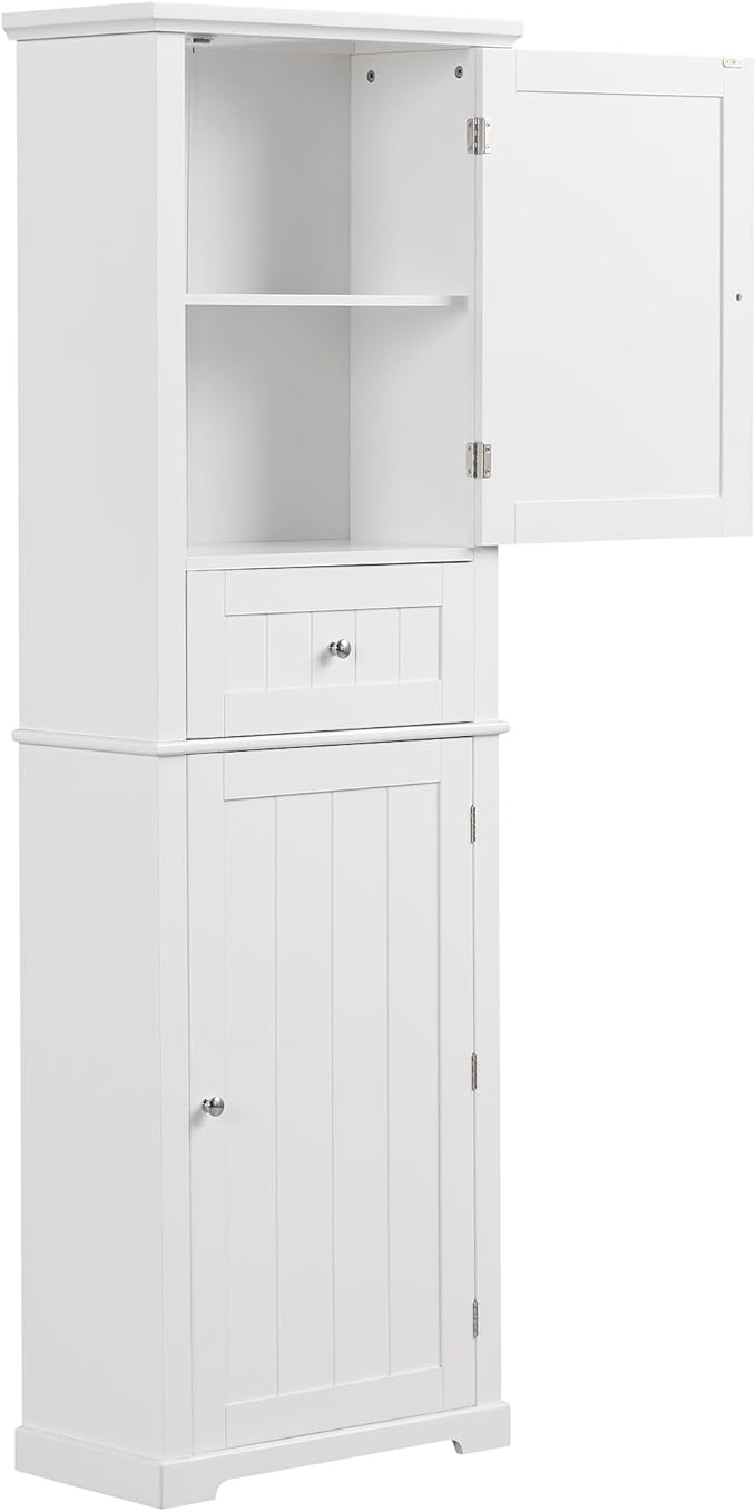 Favfurish 68" Tall Bathroom Storage Cabinet with Doors and Drawer, Modern Linen Cabinets w/Adjustable Shelf & Anti-Toppling Device, Freestanding Cabinet for Bathrooms,Living Room, Entryway,White