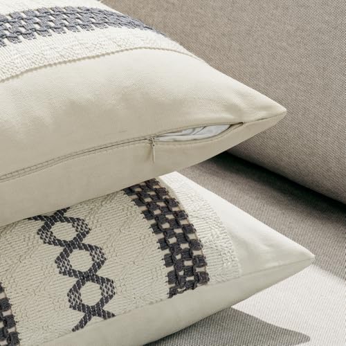 Set of 2 Gray Boho Decorative Lumbar Pillow Covers 12x20 Inch (2 Count)