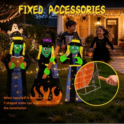 3 Pack 30Inch Giant Halloween Decorations Outdoor Light Up Witch Decor