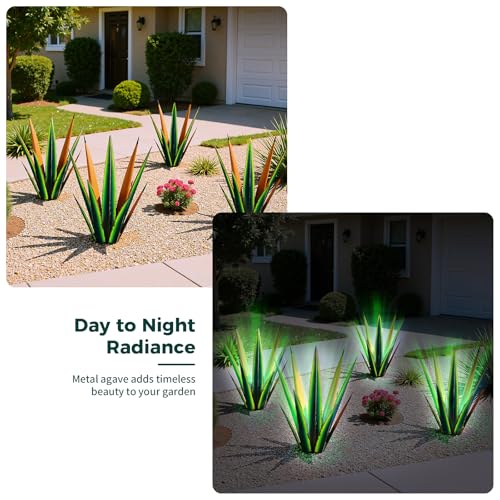 24” Metal Agave Plant Outdoor Decor with Solar Light