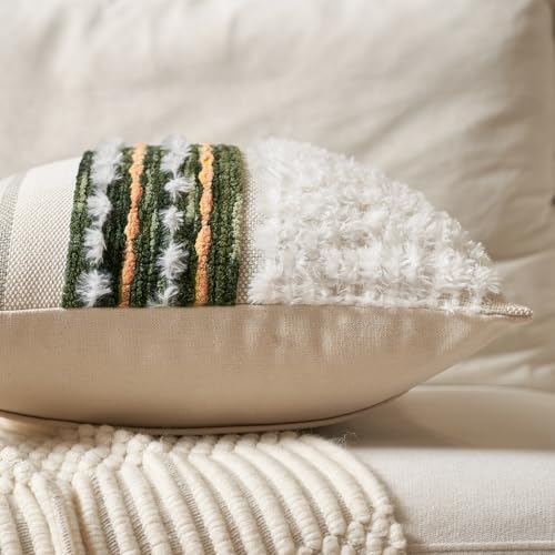Boho Chenille Tufted Throw Pillow Covers 18x18 Inch Set of 2 (2 Count)
