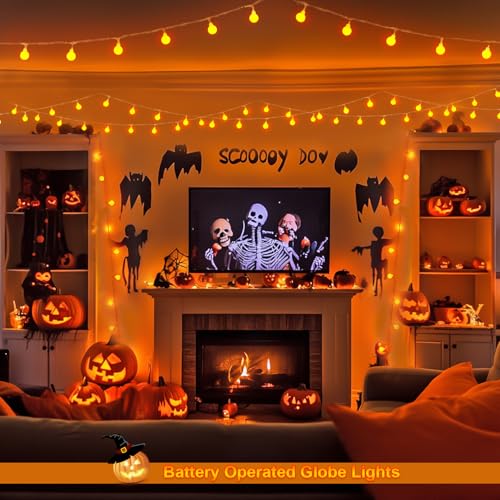 100 LED Globe Orange Halloween Lights Battery Operated