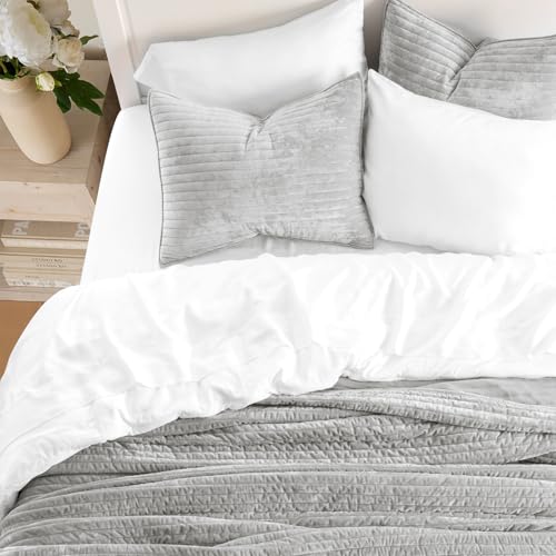 Stripe Channel Luxury Velvet Quilt Set Queen Size