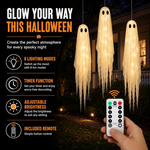 3 Packs Halloween Decorations Outdoor (3 Pack Hanging Ghost)