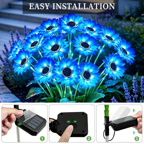 Solar Sunflower Lights 4 Pack with 24 Blue Sunflower Solar Lights Outdoor Waterproof (24 Count)