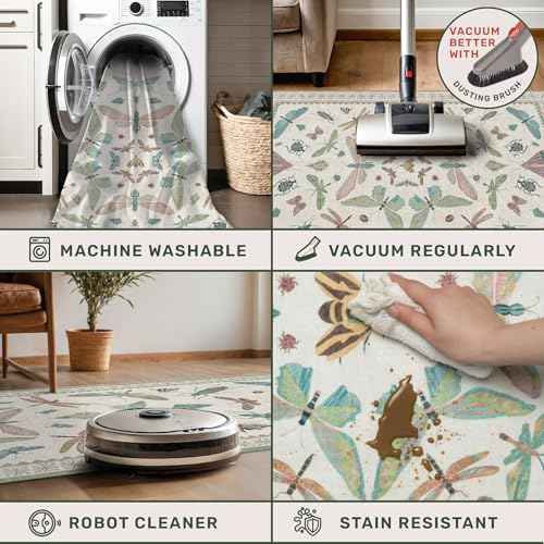 7x9 Green Butterfly Rugs for Kids Bedroom (63 Sq Ft)
