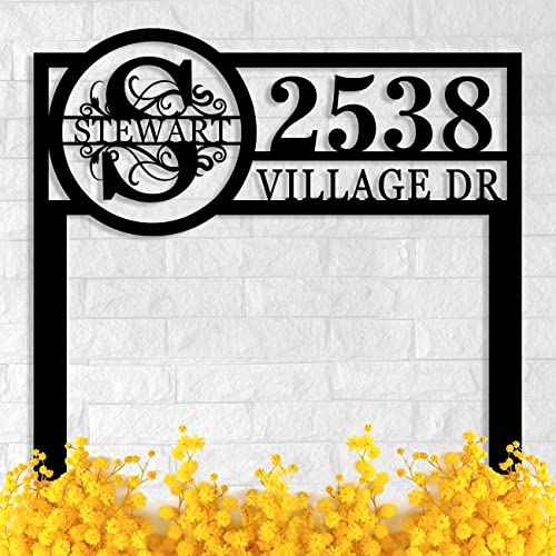 Personalized Metal Address plaque with Monogram Displays Address and Street Name