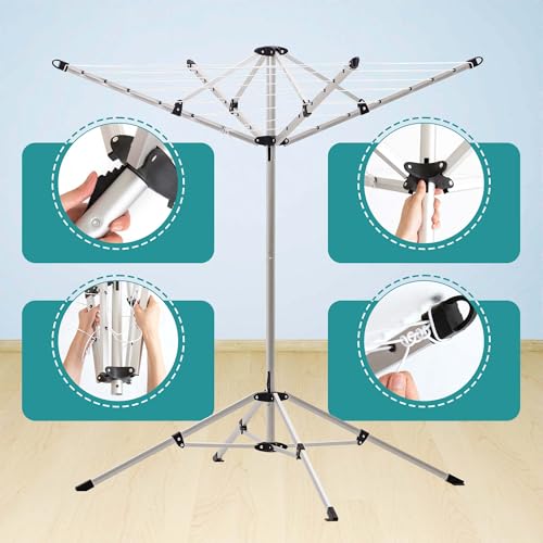 Indoor and Outdoor Portable Clothes Drying Rack with 4 Rotatable Arms for Hangers