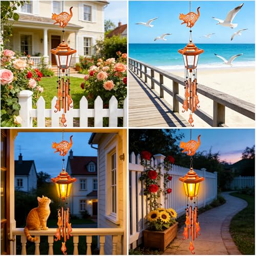 Cat Solar Wind Chimes for Outside (2 Count)