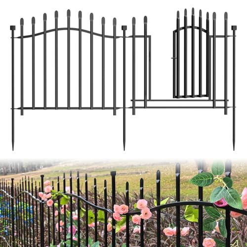No Dig Garden Fence 24" H x 22.5'L with Gate Decorative Yard Dog Panels (4.82 Sq Ft)