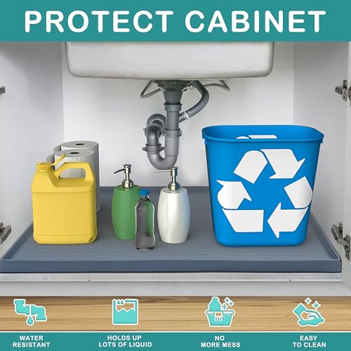 Waterproof Silicone Under Sink Mat 28'' x 19'' Shelf Liner for Kitchen and Bathroom (532 sq in)