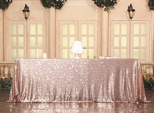 Sequin Tablecloth 90x156 Inch Rose Gold for Wedding Party