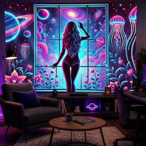 Blacklight Tapestry Sexy Girl UV Reactive Tapestry 78x59 Inch