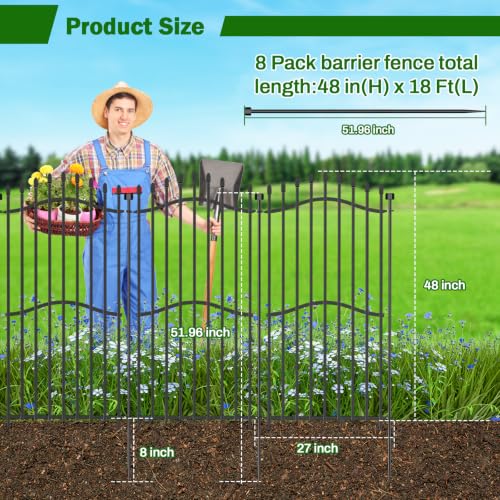 No Dig Garden Fence 48" H x 18'L with Gate Decorative Yard Dog Panels (9.5 Sq Ft)
