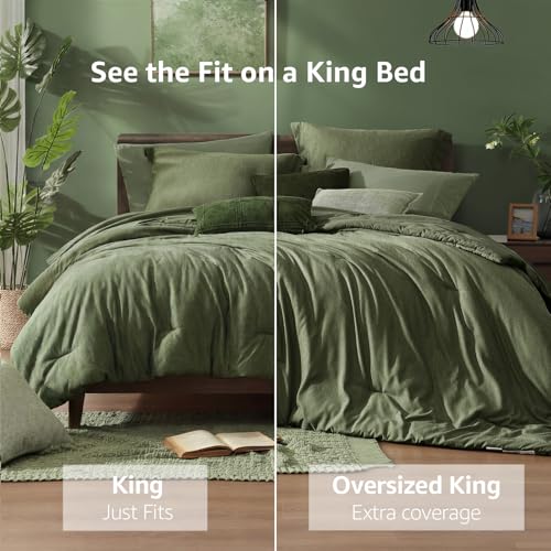 King Size Comforter Set Olive Green 7 Pieces Bed in a Bag