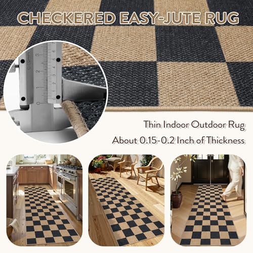 Checkered Easy Jute Kitchen Runner Rug