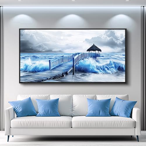 Black Framed Canvas Wall Art For Living Room Wall Decor For Bedroom Office Wall Decoration Ocean Landscape Paintings Black And White Pictures Artwork Room Aesthetic Home Decor 20x40 In