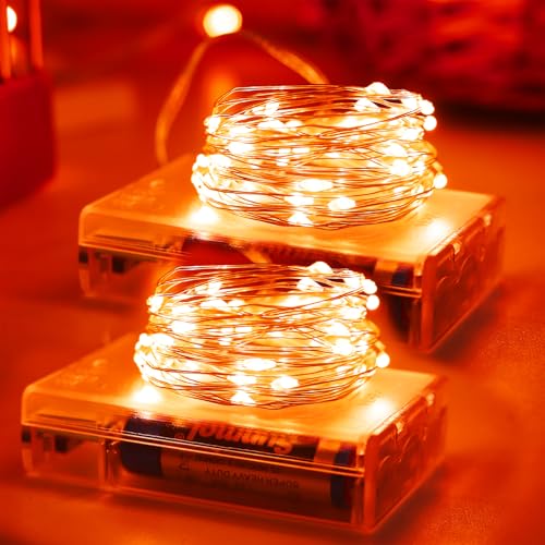 Thanksgiving Fall Decorations Orange Fairy Lights Battery Operated (33 Foot)