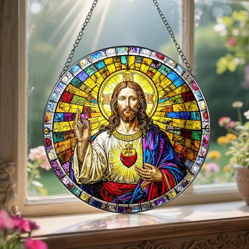 8'' Sacred Heart of Jesus Stained Glass Suncatcher