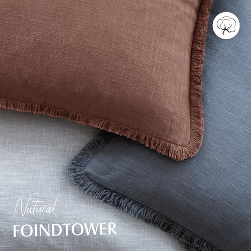 Decorative Linen Fringe Throw Pillow Covers 22×22 Inch (2 Count)