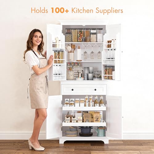 71 Inch Tall Kitchen Pantry Cabinet with 2 Slide