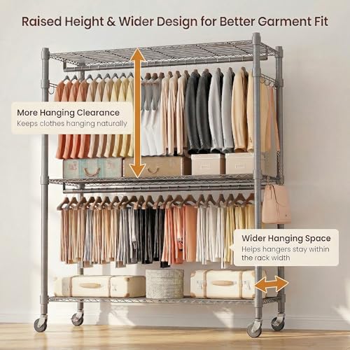 Rolling Clothes Rack Heavy Duty