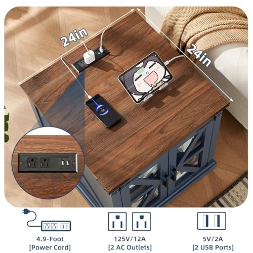 24'' End Table Set 2 with Charger for Living Room