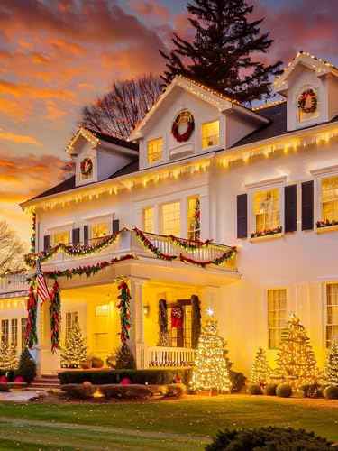 Solar Christmas Lights Outdoor 4 Pack 132FT 400LED String Lights Warm White (4 Count)
