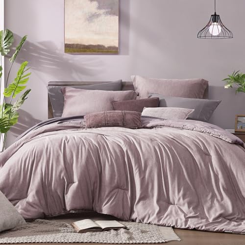 Full Size Comforter Set 7 Pieces Lilac Cationic Dyeing Bed in a Bag