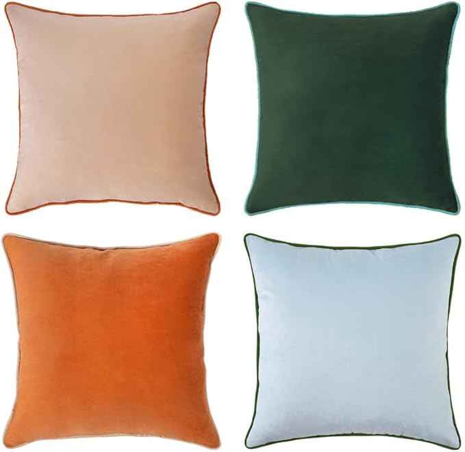MONDAY MOOSE Decorative Throw Pillow Covers Cushion Cases, Set of 4 Soft Velvet Modern Double-Sided Designs, Mix and Match for Home Decor, Pillow Inserts Not Included (16x16 inch, Orange/Green)